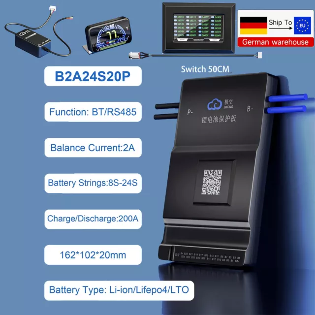 JK 8S-24S 200A Li-ion LiFePo4 Akku Smart BMS with 2A Active Balance BT/RS485/LCD