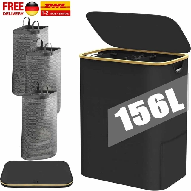 OUSFOT Wäschekorb 50L Faltbar - Mit Deckel & Taschen Wasserdicht Für Bad & Schlafzimmer