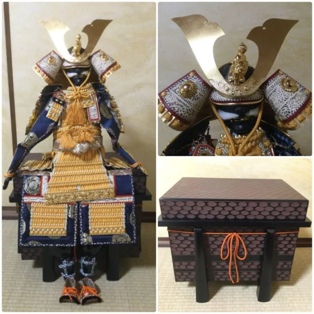 Samurai Japanese Traditional Yoroi Kabuto Ningyo Armor Suit Figure Doll with Box
