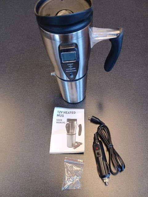 SmartGear Heated Travel Mug Cup 12V DC Car Auto Handled LED LCD Temp Silver New