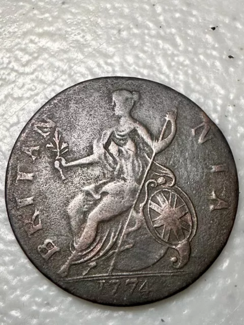 1774 Uk Gb Great Britain Non Regal Half Penny Coin