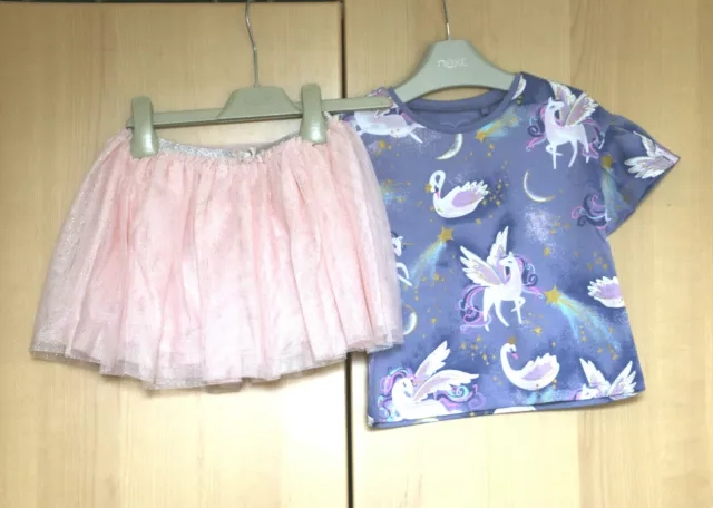 Next Baby Girls Purple Unicorn Top & Pink Sparkle Mesh Skirt Age 18-24 Mths BNWT