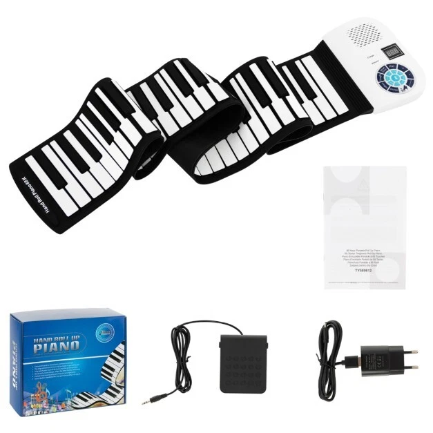 Piano Enroulable 88 Touches Portable – Bluetooth MIDI, 128 Sons/rythmes, Batterie Intégrée, écran LED, Pédale Incluse