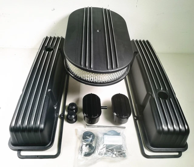 BLACK FINNED TALL Valve Covers w/Gasket,Air Cleaner,Breather/PCV For