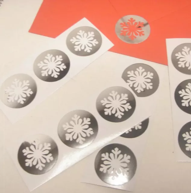 12 x SILVER CHRISTMAS CARD SNOWFLAKE LETTER ENVELOPE SEAL STICKERS 