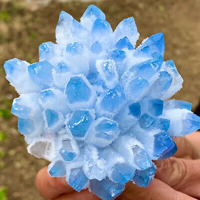 373G Newly discovered blue Phantom Quartz Crystal Cluster mineral samples