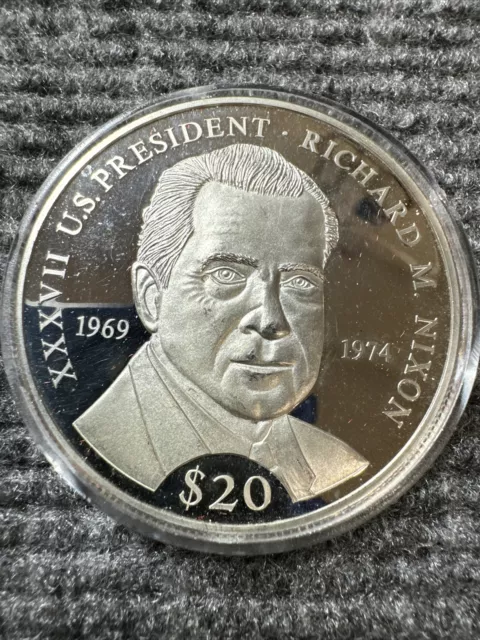 LIBERIA REP. 2000 Silver Coin (.999) $20 US President  RICHARD M. NIXON  20 g.