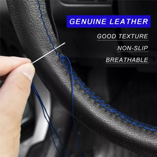 Genuine Leather Car Steering Wheel Cover Breathable Anti-slip 38cm AUS Black DIY