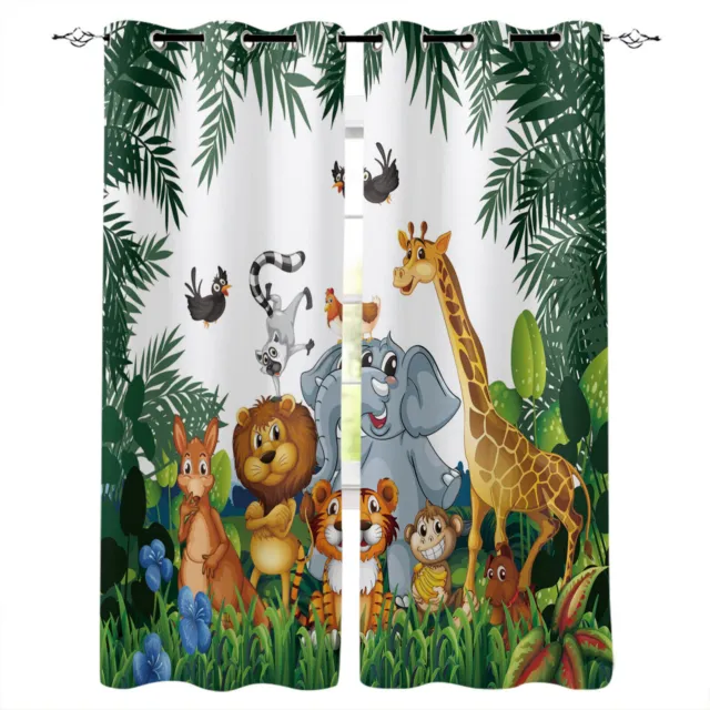 Forest Zoo Cartoon Kids Bedroom Curtains Ring Blackout Door Decor UV Protect