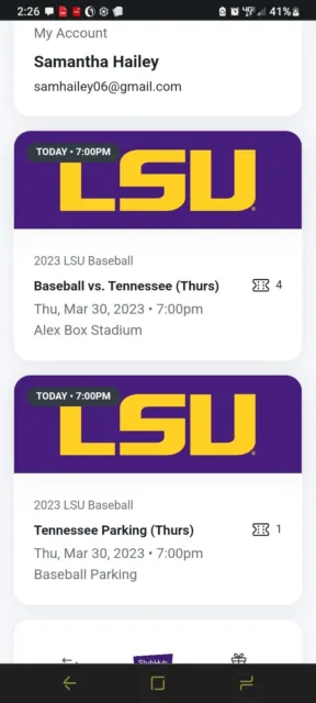 LSU VS Tennessee baseball tickets (3/30)