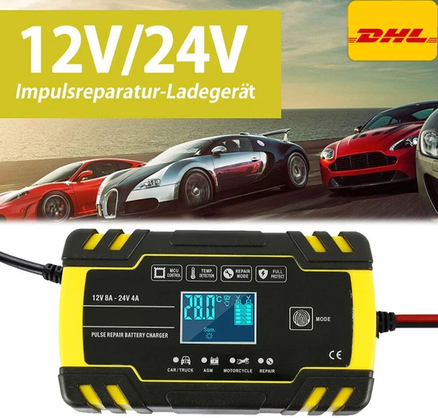 Booster Chargeur Batterie Rapide Intelligent Voiture Moto Ecran LCD 12 à 24V 8A
