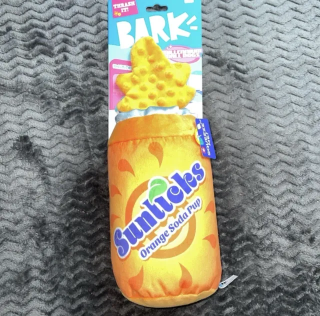 New Bark Box " Super Size Sunlicks " XL Dog Toy Orange Soda / Fanta Can Spilled