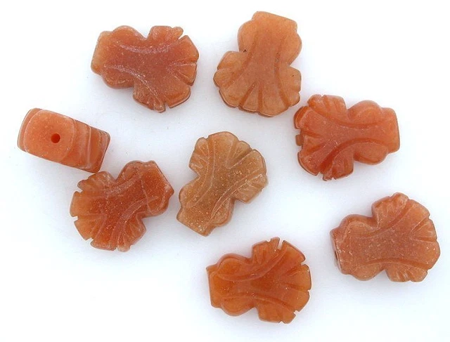 FOUR 7/10 x 3/5 Inch Red Aventurine Flower Floral Pendant Focal Bead Gemstone
