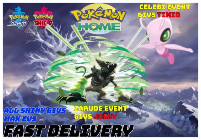 ZARUDE + SHINY CELEBI 6IV Event Pack💚Sword & Shield Pokémon the Movie Coco  FAST