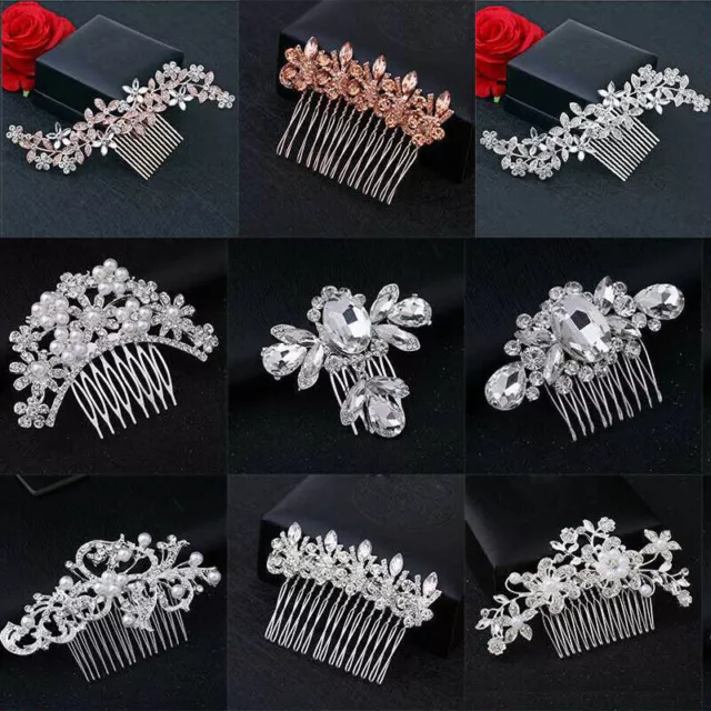 Bridesmaid Flower Diamante Pearls Clips Comb Wedding Bridal Crystal Hair Pins