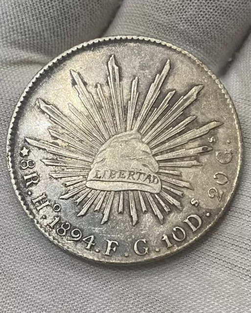 1894-Ho FG 8 Reales Hermosillo Mint Silver Coin