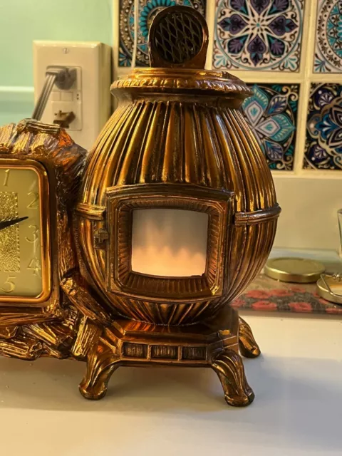 VINTAGE CLOCK , Copper with Potbelly Stove and Fire $79.00 - PicClick