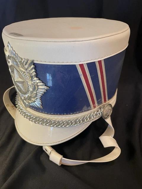MARCHING BAND HAT, Blue Red White Stripe & Silver American Star, Shako ...