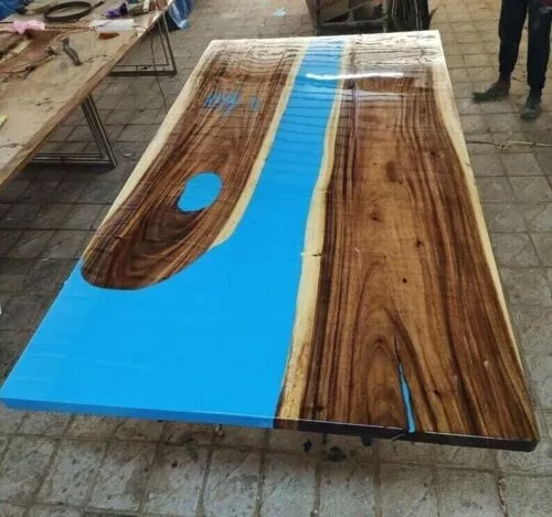 Epoxy Table, Live Edge Natural Wooden Table, Walnut Resin River Dining  Table Top
