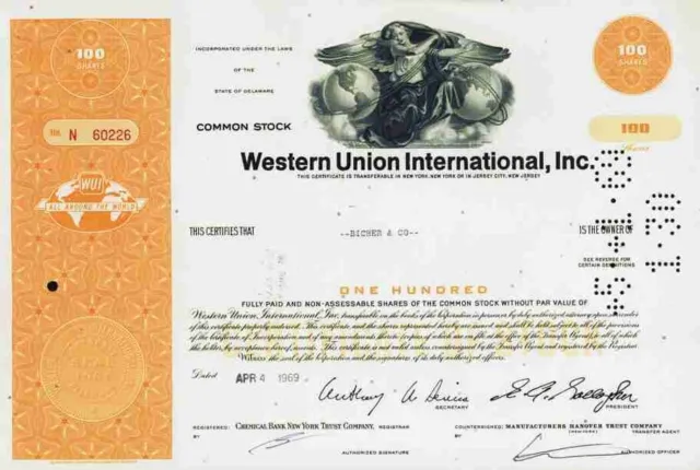 Western Union WUI 1969 Rochester Hiram Sibley Mississippi Valley First Data 100