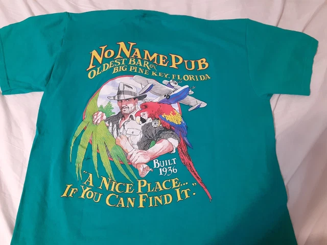 VTG No Name Pub Shirt Big Pine Key Florida Turquoise Men's Tee Size M 90s USA
