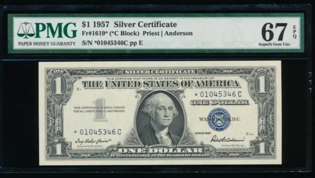 AC 1957 $1 Silver Certificate *star* PMG 67 EPQ  Fr 1619 *-C block