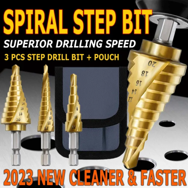 3Pcs Drill Bit Set Titanium Coated Steel Step Quick Change Unibit 1/4 Shank HSS
