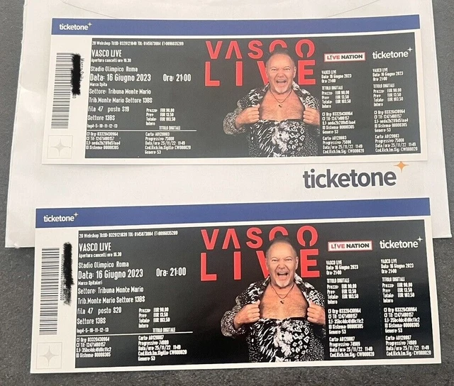 2 Biglietti Concerto VASCO ROSSI 16 Giugno ROMA *TRIBUNA MONTE MARIO* Olimpico