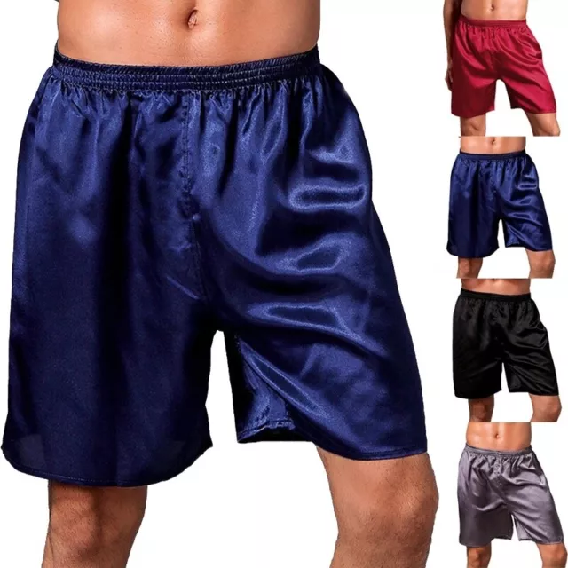 Mens Sleepwear Satin Silk Underwear Boxers Shorts Pants Pyjamas Nightwear Loose