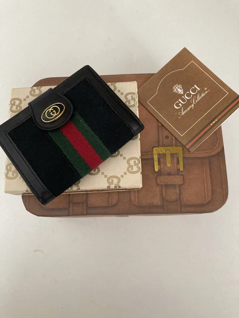 Mib 1980 Vintage Gucci Gg Logo & Racing Stripe Credit Business Card Photo Wallet