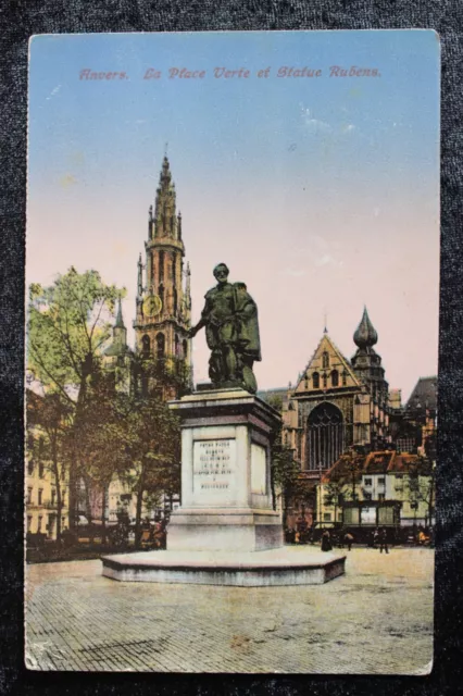 Postkarte Ansichtskarte Lithografie Belgien Platz Statue Rubens (M)