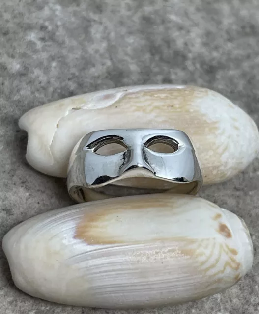 Sterling Silver Mask Ring, Heavy Ring, Phantom, Masquerade