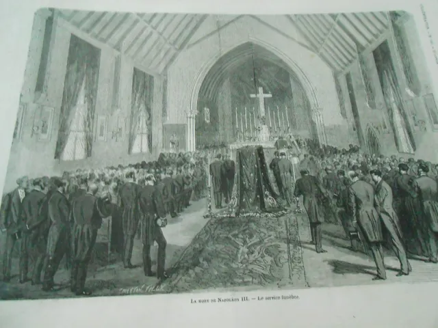 Gravure 1876 - La Mort de Napoléon III le service funèbre