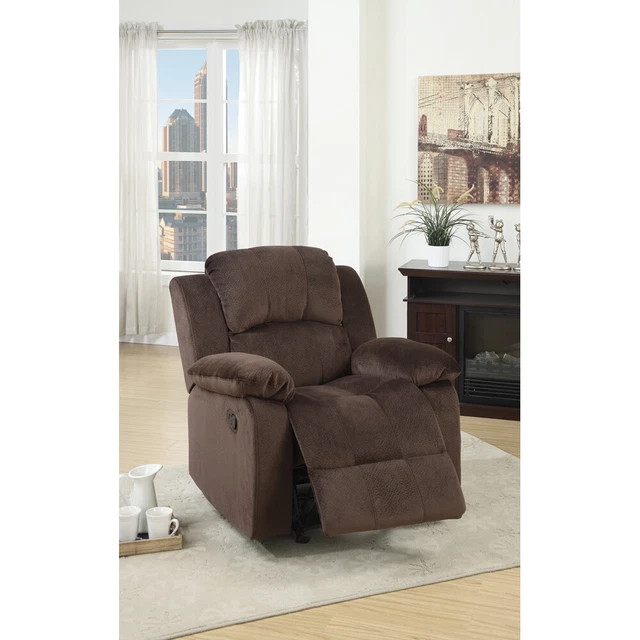 Rocker Recliner In Choco Brown Suede Fabric- Saltoro Sherpi