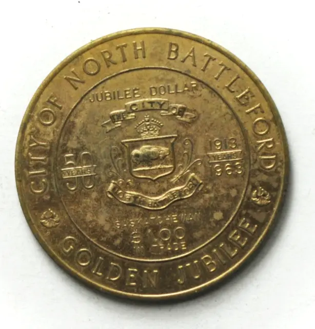 1963`Canada $1 Trade Dollar 39mm North Battleford Jubilee Tourist Haven
