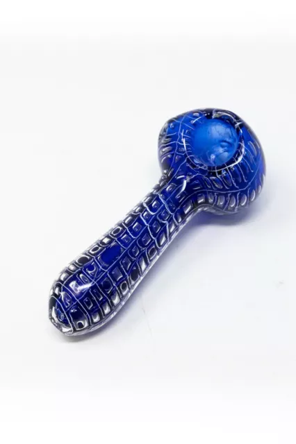 5" Blue Web Design TOBACCO Thick Glass Hand Smoking Pipe w/ Carb Hole