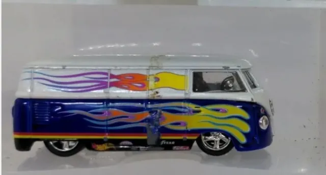 Hot Wheels Oil Can Volkswagen VW Panel Bus  Real Riders Blue White Flame