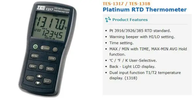 TES-1317 Digital RTD (Resistance Temperature Detector) Thermometer with probe 3