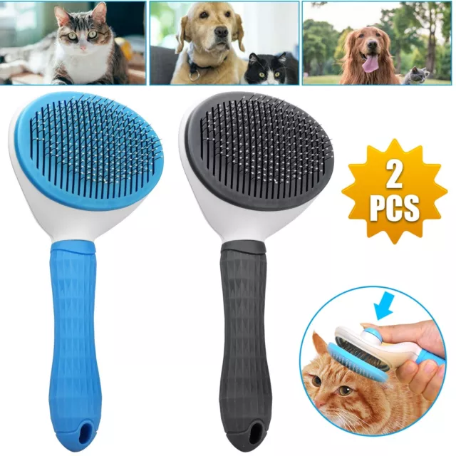 2X Pet Hair Remover Dog Cat Comb Grooming Massage Deshedding Self Cleaning Brush