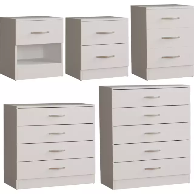 White Chest of Drawers Bedroom Furniture Storage Bedside 1 to 5 Drawer Riano