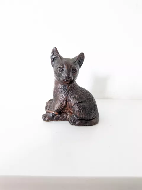 Vintage Priory Castings Brown Cat with Ball of Wool Figurine Statue Ornament