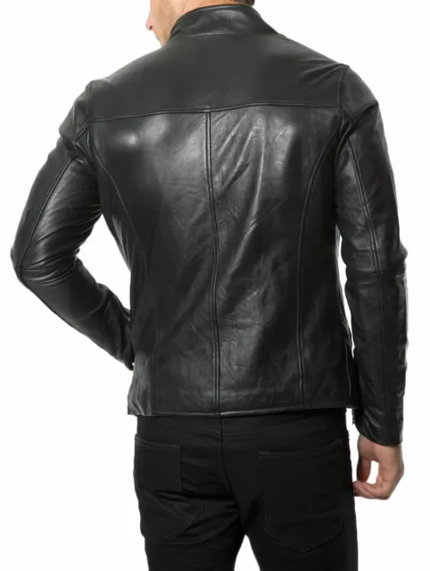 NEW MEN'S GENUINE Lambskin Leather Jacket Black Slim Fit Biker ...