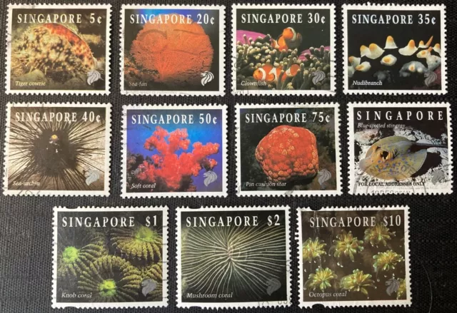 SINGAPORE 1994 reef life marine selection of 11 to $10 USED