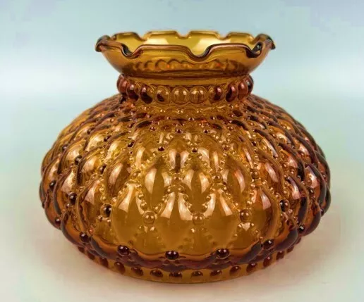 Vintage Quilted Amber Glass Hurricane Oil Lamp Shade - 6.5"