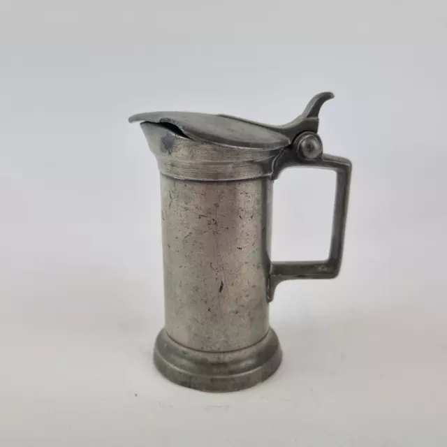 Antique French Pewter Lidded Tankard Measure Jug "Demi Decilitre" 8cm High