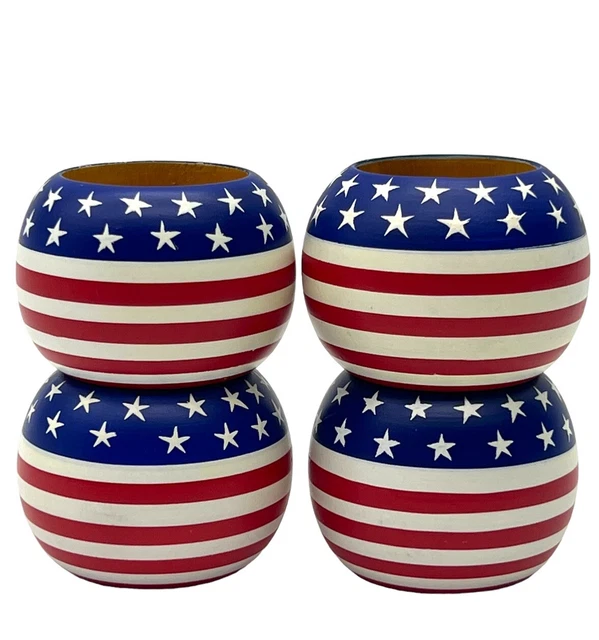 Juego de 4 soportes de anillo de servilleta bandera americana pintados a mano 4 de julio rojo blanco y azul