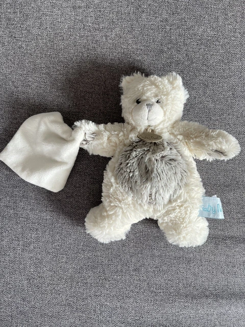 DOUDOU PELUCHE BABYNAT' BABYNAT OURS / OURSON + Mouchoir Gris / Blanc Ecru 20cm