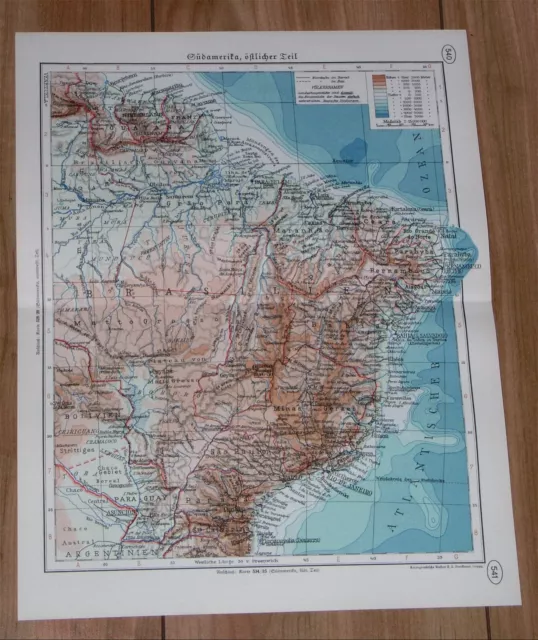 1938 Original Vintage Map Of Brazil / Amazon River / South America