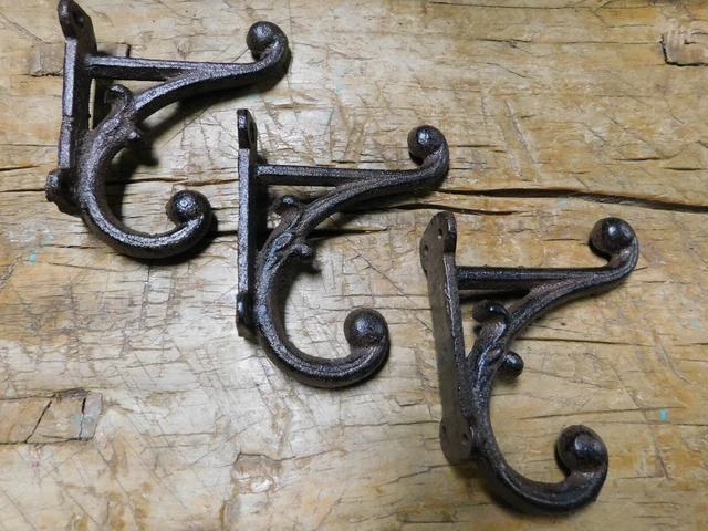 6 Cast Iron Brown Victorian Style Coat Hooks Hat Hook Rack Hall Tree SCHOOL