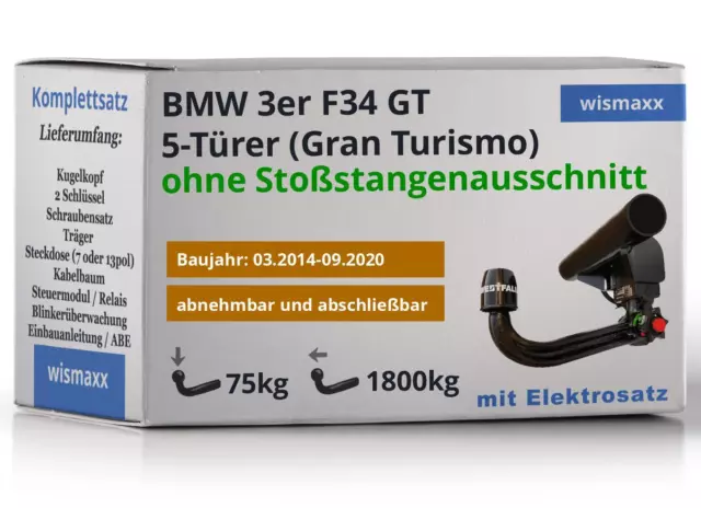 AHK für BMW 3er F34 Gran Turismo 14-20 abnehmbar WESTFALIA +7pol E-Satz JAEGER